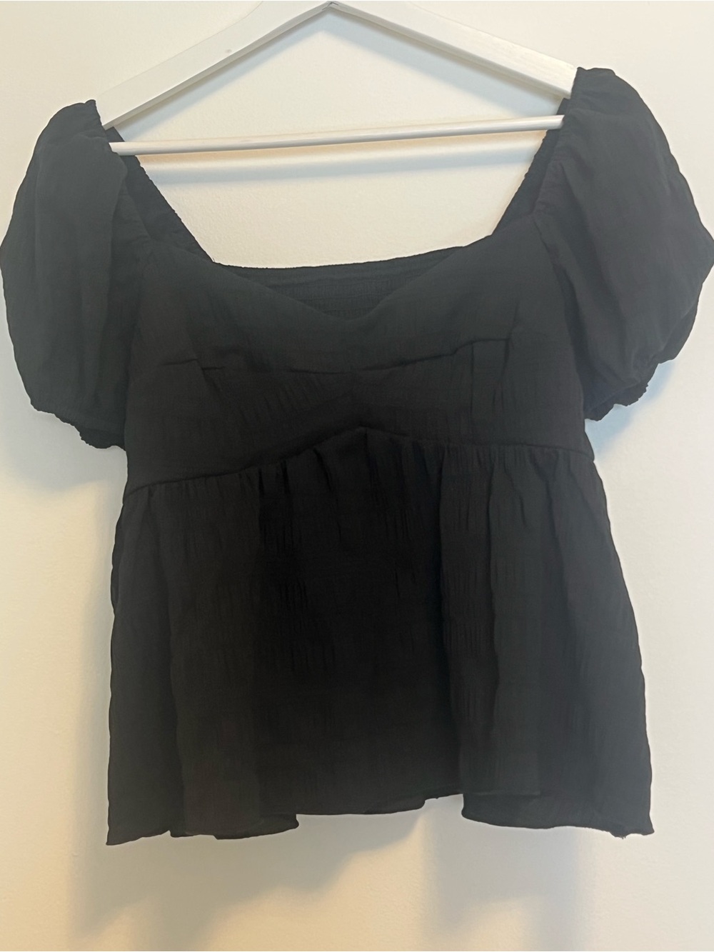 SHEIN Black Square Neck Puff Sleeve Babydoll Top - Picture 2 of 7
